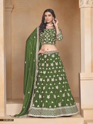 Green Embroidered Heavy Organza Designer Lehenga With Blouse 1