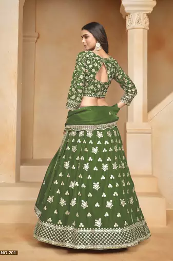 Green Embroidered Heavy Organza Designer Lehenga With Blouse