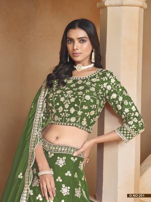 Green Embroidered Heavy Organza Designer Lehenga With Blouse 3