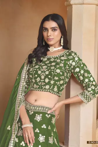 Green Embroidered Heavy Organza Designer Lehenga With Blouse