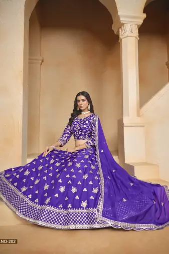 Lavender Embroidered Heavy Organza Designer Lehenga With Blouse