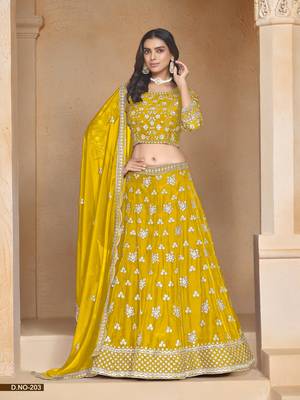 Yellow Embroidered Heavy Organza Designer Lehenga With Blouse 1