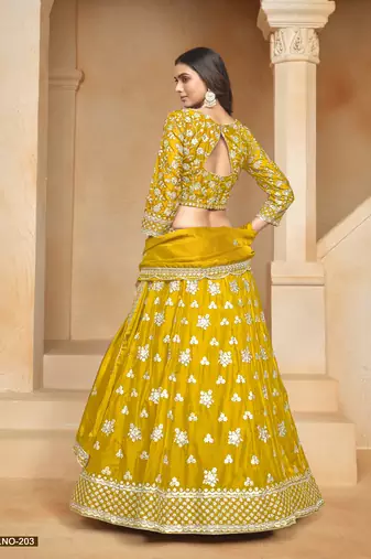 Yellow Embroidered Heavy Organza Designer Lehenga With Blouse