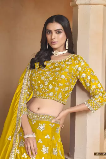 Yellow Embroidered Heavy Organza Designer Lehenga With Blouse