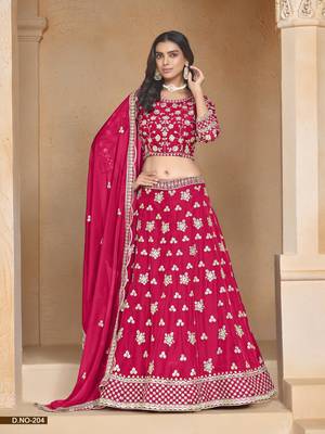 Rani Pink Embroidered Heavy Organza Designer Lehenga With Blouse 1