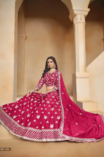 Rani Pink Embroidered Heavy Organza Designer Lehenga With Blouse
