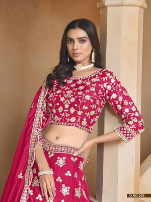Rani Pink Embroidered Heavy Organza Designer Lehenga With Blouse 3