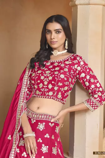 Rani Pink Embroidered Heavy Organza Designer Lehenga With Blouse