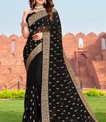 Embroidered Zari Resham Patch Border Georgette Black Saree With Matching Blouse Piece
