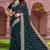 Embroidered Zari Resham Patch Border Georgette Teal Blue Saree With Matching Blouse Piece