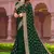Embroidered Zari Resham Patch Border Georgette Bottle Green Saree With Matching Blouse Piece
