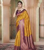 Yellow Kanchivaram Silk Zari Weaving With Gold Zari Border And Pallu Saree With Blouse For Women