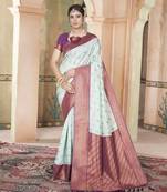 Light Blue Kanchivaram Silk Zari Weaving With Gold Zari Border And Pallu Saree With Blouse For Women