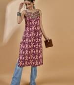 Winered women rust abstract print strap kurta