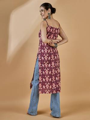 Winered women rust abstract print strap kurta 5