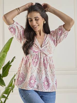 Winered women printed cotton ruched top 1