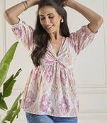 Winered women printed cotton ruched top