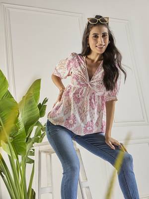 Winered women printed cotton ruched top 2