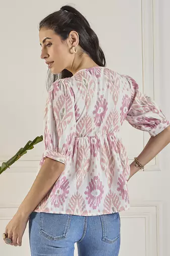 Winered women printed cotton ruched top