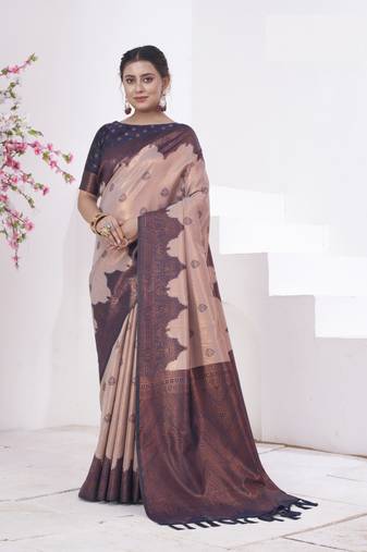 Light Purple Kanchivaram Silk Zari Weaving With Gold Zari Border And Pallu Saree With Blouse For Women