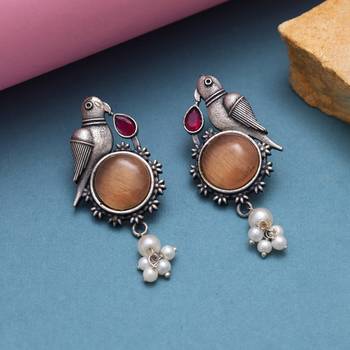 Peach color oxidised earrings 2