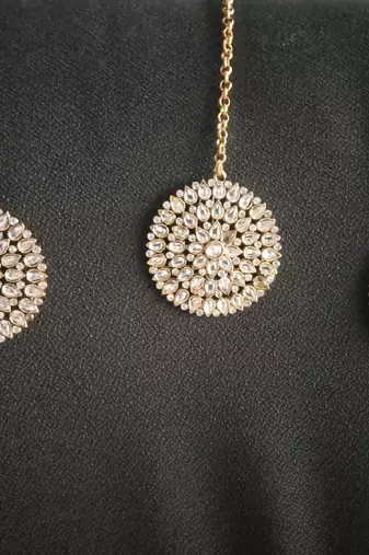 White stone studded bridal maang tikka set