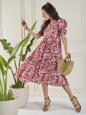Winered women maroon calf length tiered dress 1