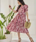 Winered women maroon calf length tiered dress