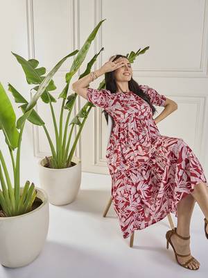 Winered women maroon calf length tiered dress 2