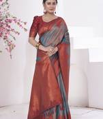 Teal Kanchivaram Silk Zari Weaving With Gold Zari Border And Pallu Saree With Blouse For Women