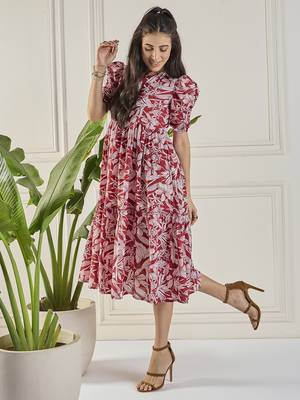 Winered women maroon calf length tiered dress 3