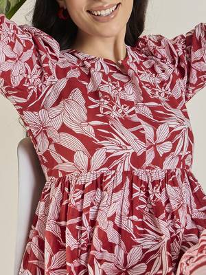 Winered women maroon calf length tiered dress 4