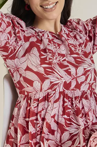 Winered women maroon calf length tiered dress