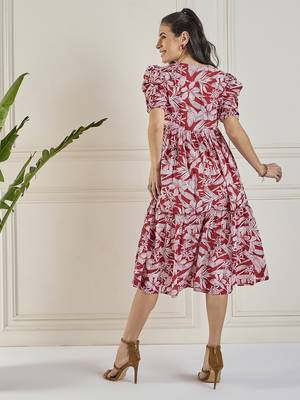 Winered women maroon calf length tiered dress 5
