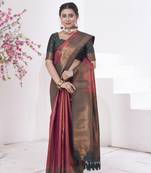 Marron Kanchivaram Silk Zari Weaving With Gold Zari Border And Pallu Saree With Blouse For Women