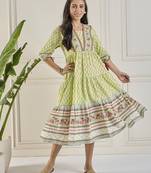 Winered women lime placement print tiered dress