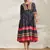 Winered women blue placement print tiered dress