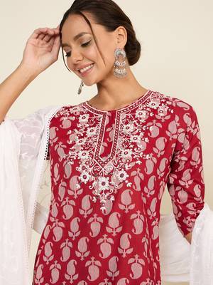 Winered woman maroon embriodered kurta set with dupatta 6