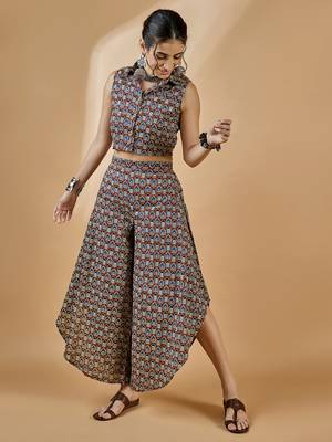 Winered women brown crop top and flared pant co-ord set 1