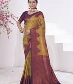 Mustard Kanchivaram Silk Zari Weaving With Gold Zari Border And Pallu Saree With Blouse For Women