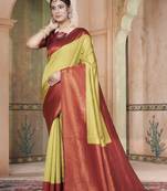 Parot Kanchivaram Silk Zari Weaving With Gold Zari Border And Pallu Saree With Blouse For Women