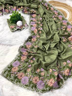 Olive Colour pure soft matka silk saree with beautiful embroidery work 1