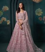 Sequins Embroidered Pink Net Engagement Lehenga Choli