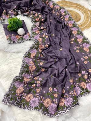 Mauve Colour pure soft matka silk saree with beautiful embroidery work 1