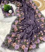 Mauve Colour pure soft matka silk saree with beautiful embroidery work