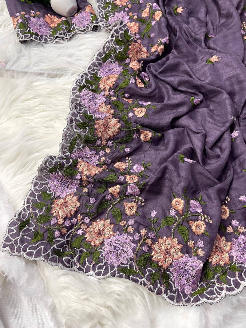 Mauve Colour pure soft matka silk saree with beautiful embroidery work