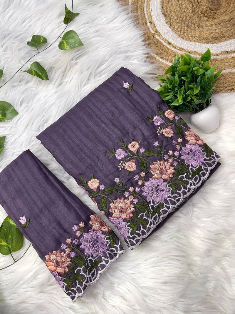 Mauve Colour pure soft matka silk saree with beautiful embroidery work