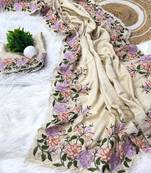 Cream Colour pure soft matka silk saree with beautiful embroidery work