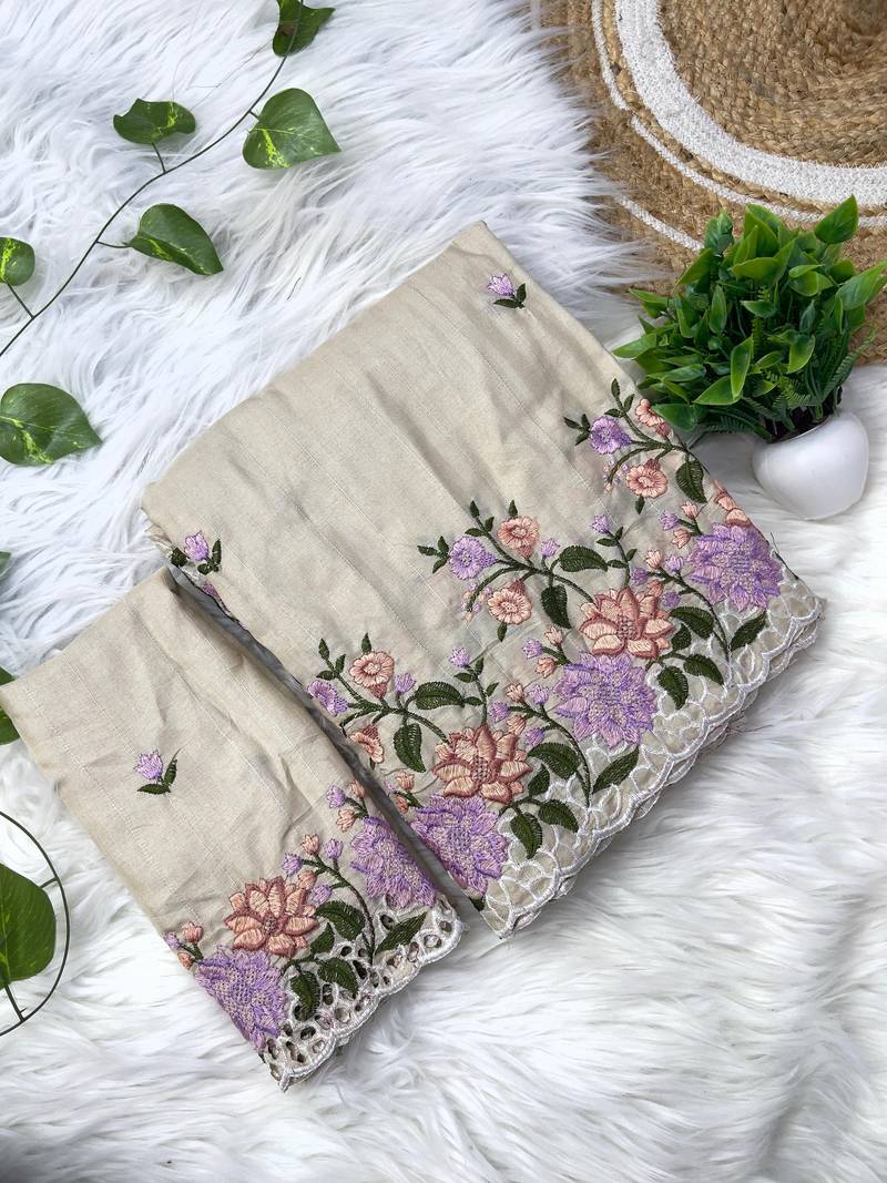Cream Colour pure soft matka silk saree with beautiful embroidery work
