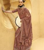 Printed georgette classic saree in brown